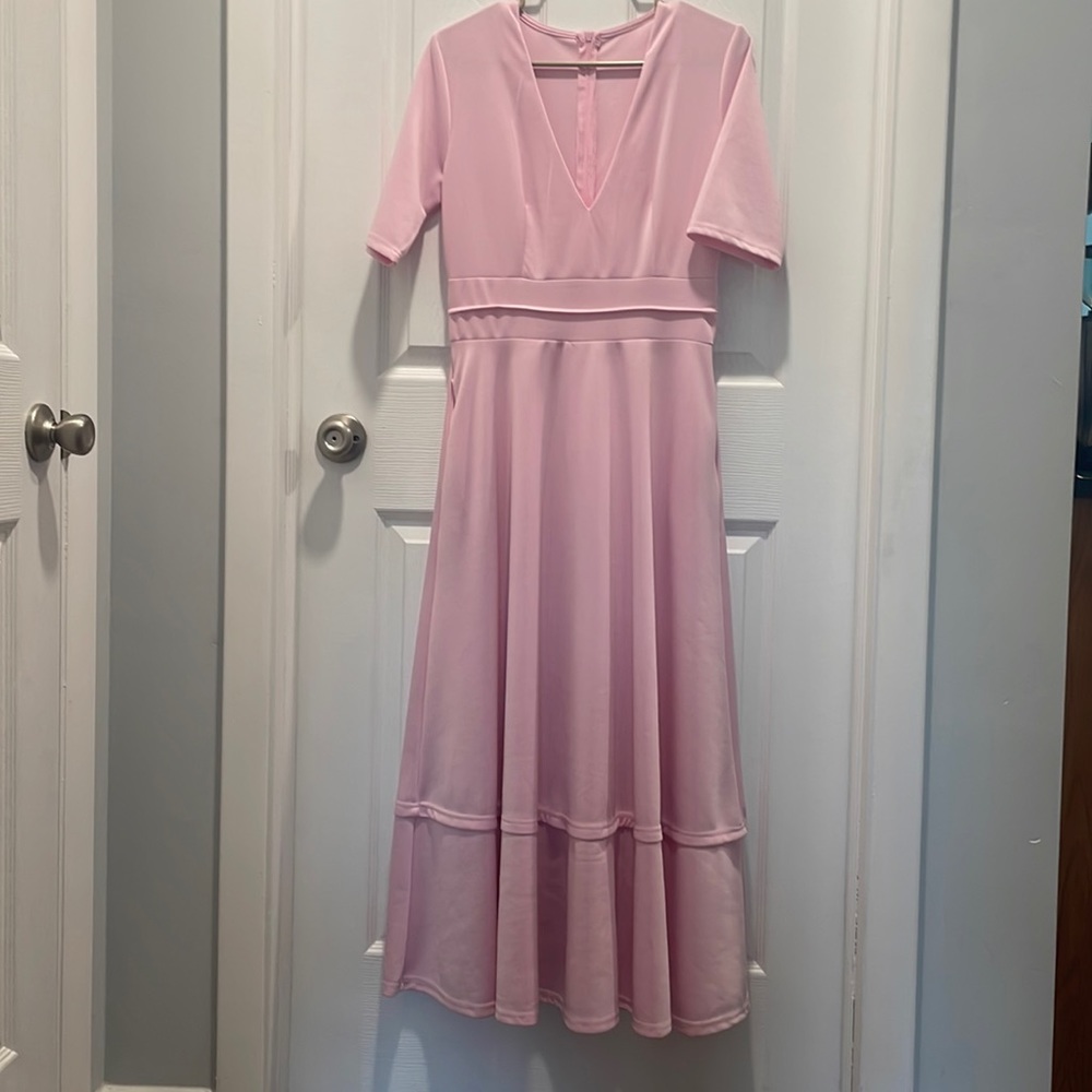 Short sleeved WITH POCKETS light pink, long dress